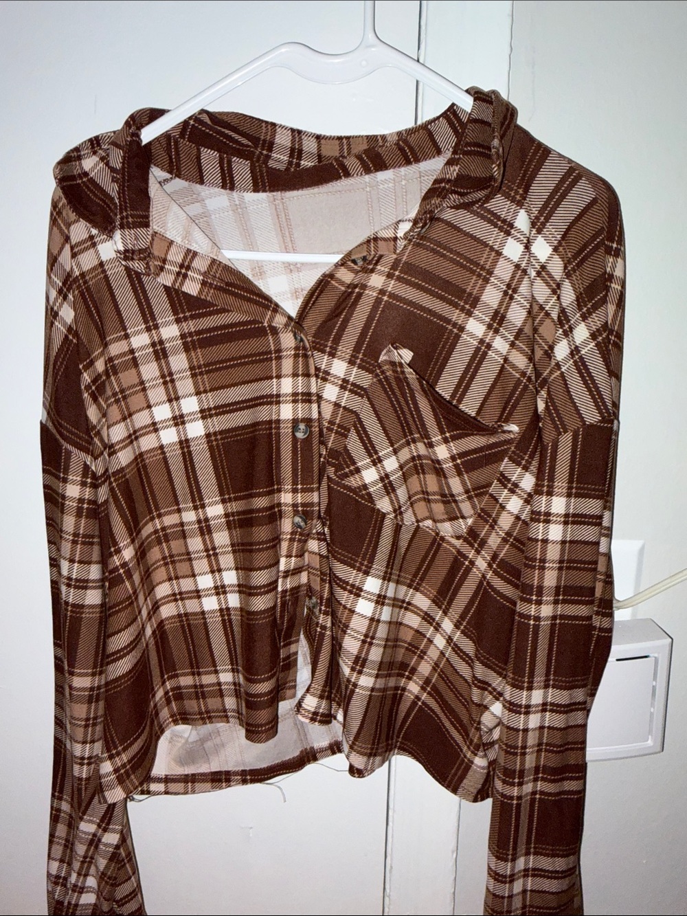 Women’s Flannel Brown Plaid Button-Down Top